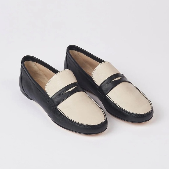 NWT JAMIE HALLER Two-Tone Penny Loafers in Black/White - Picture 5 of 8